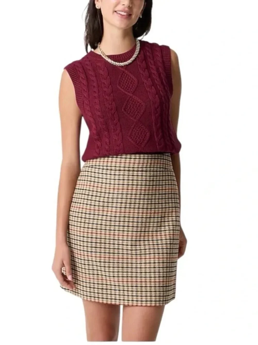 J. Crew Houndstooth Wool Blend A-line Mini Skirt - Camel, Burgundy, Black - 2